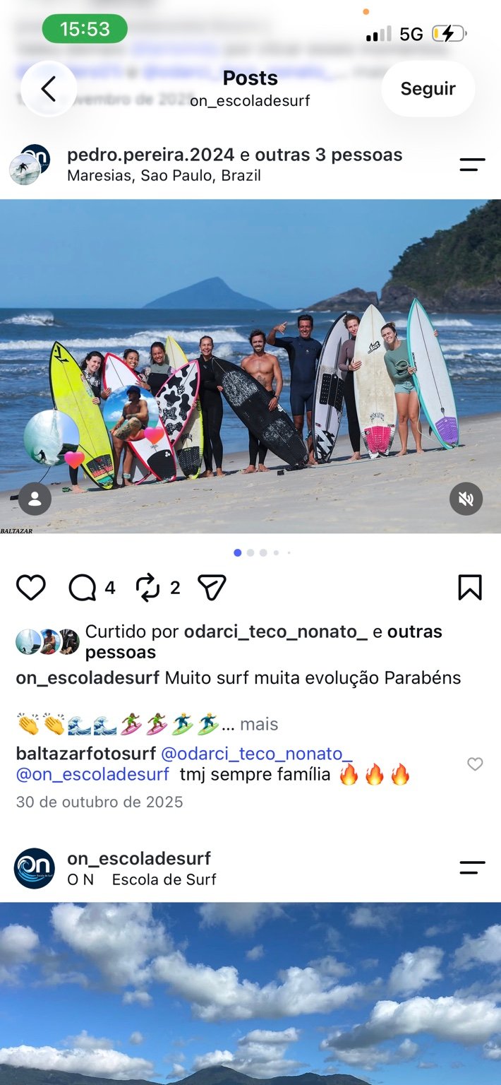 Aluno da ON Escola de Surf